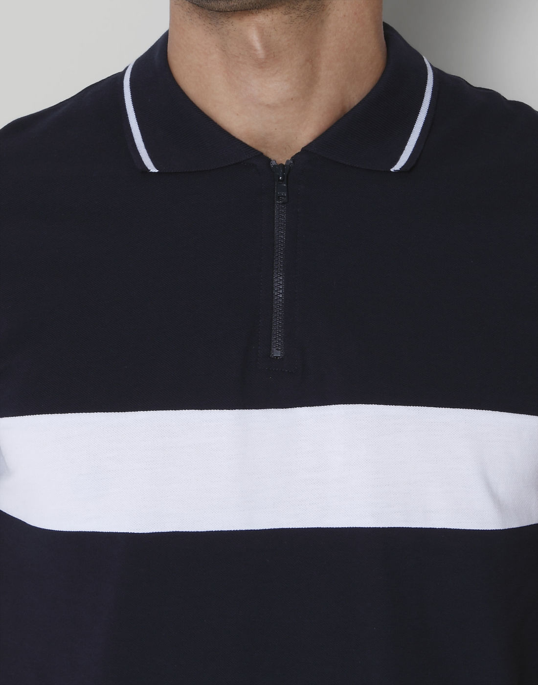 Blue Striped Polo Neck T-Shirt