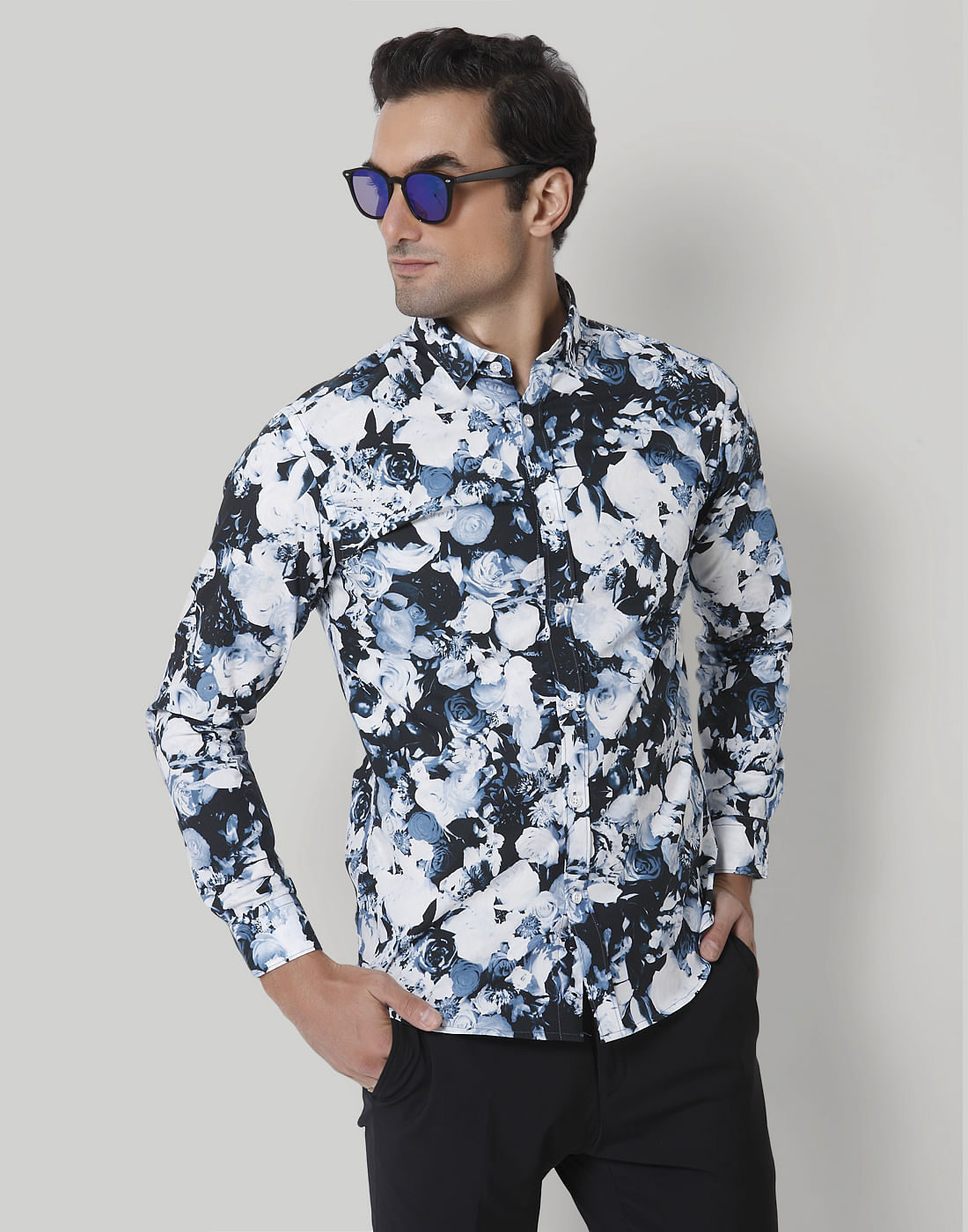 Black Floral Print Full Sleeves Shirt