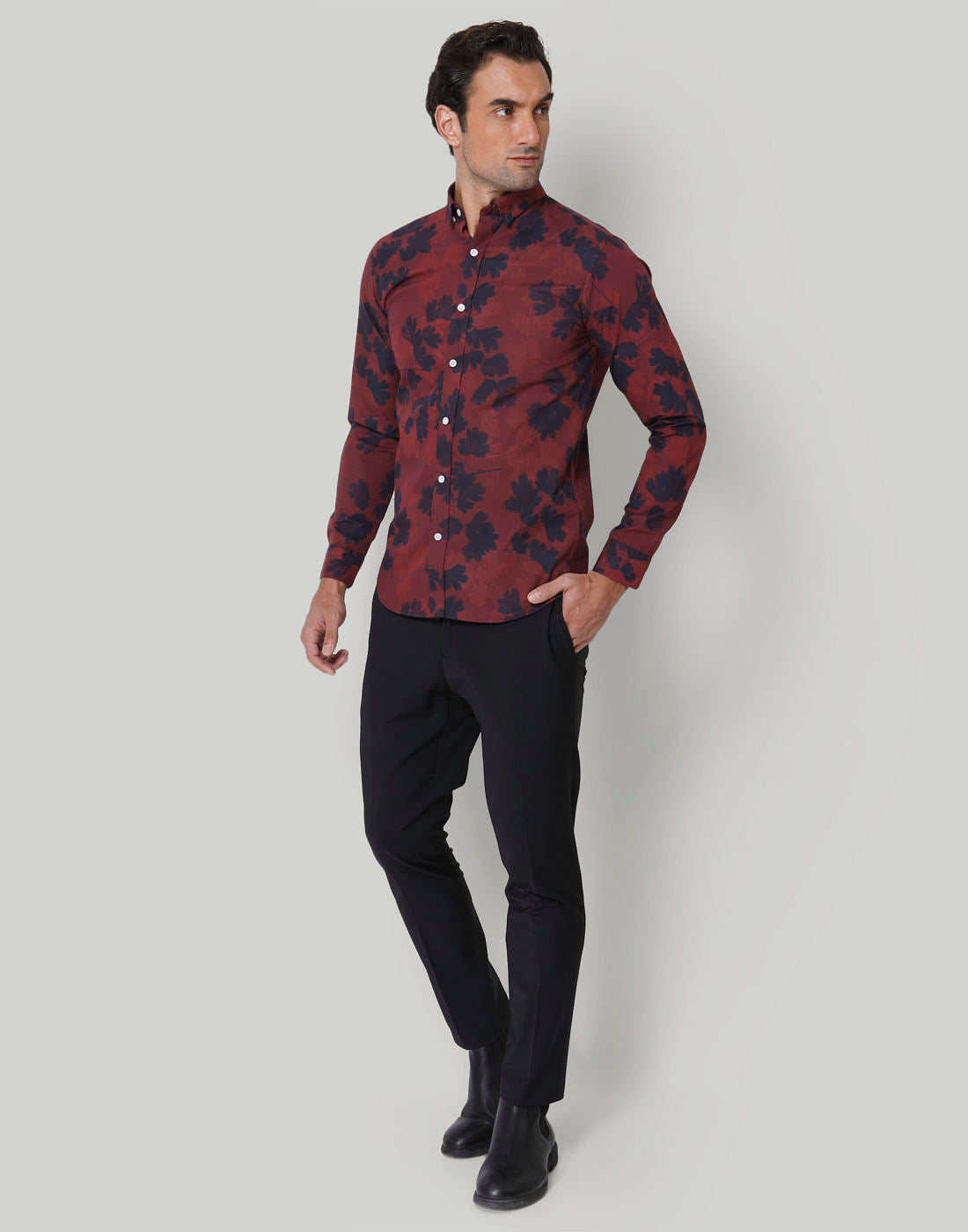 Red Floral Print Full Sleeves Shirt