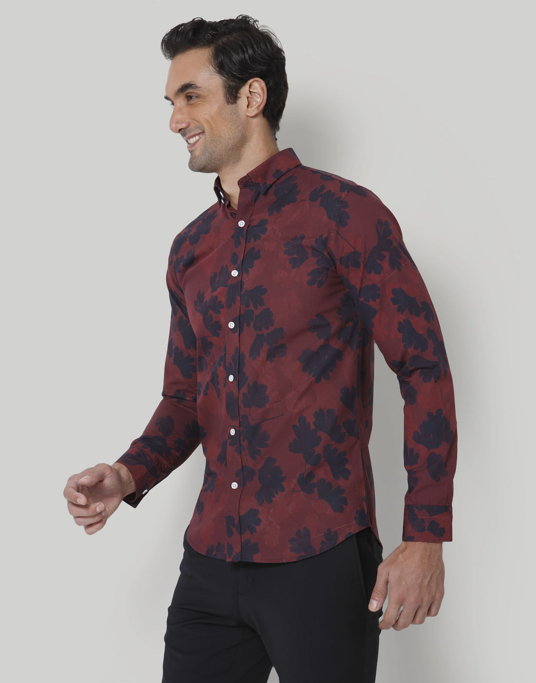 Red Floral Print Full Sleeves Shirt