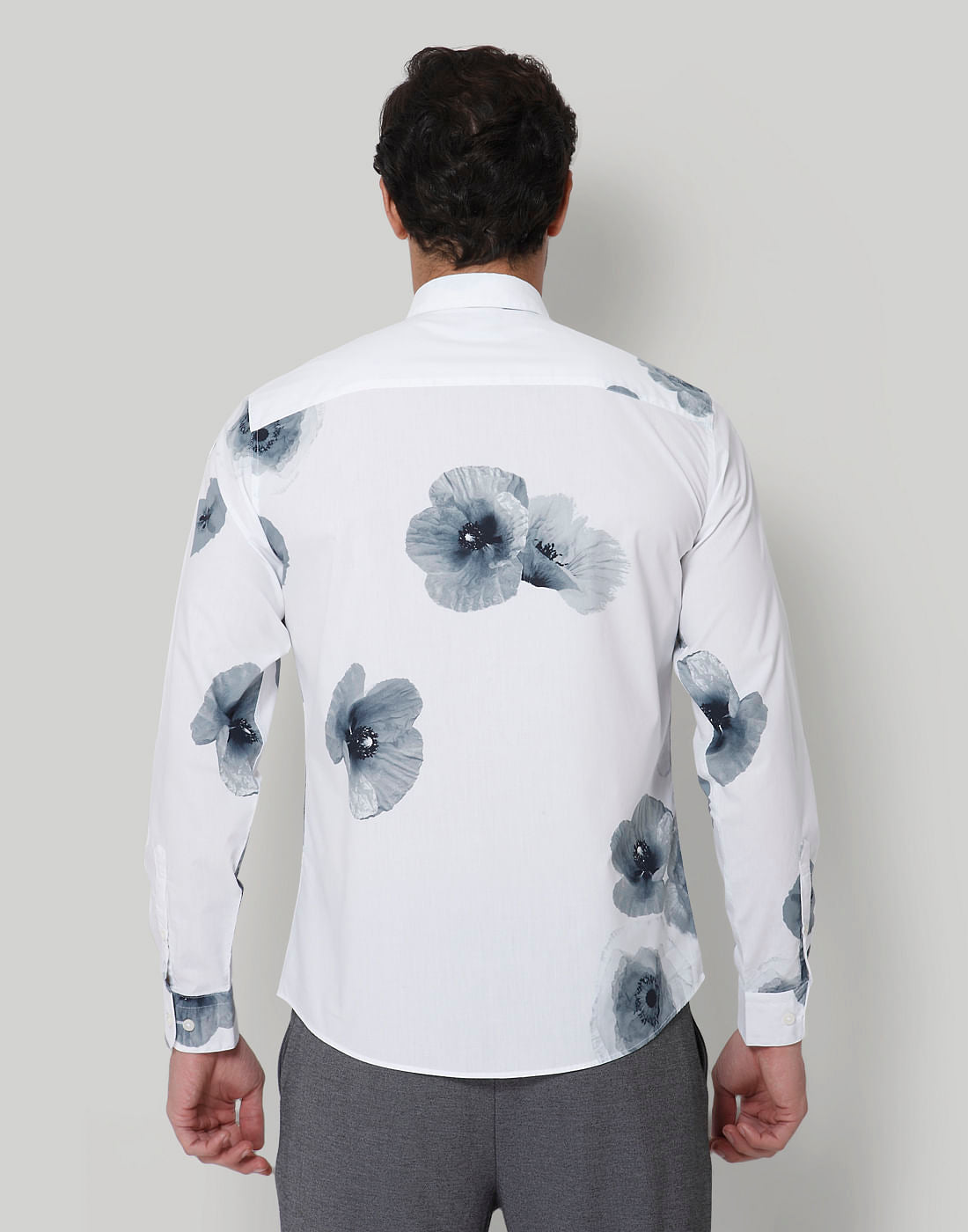 White Floral Print Full Sleeves Shirt
