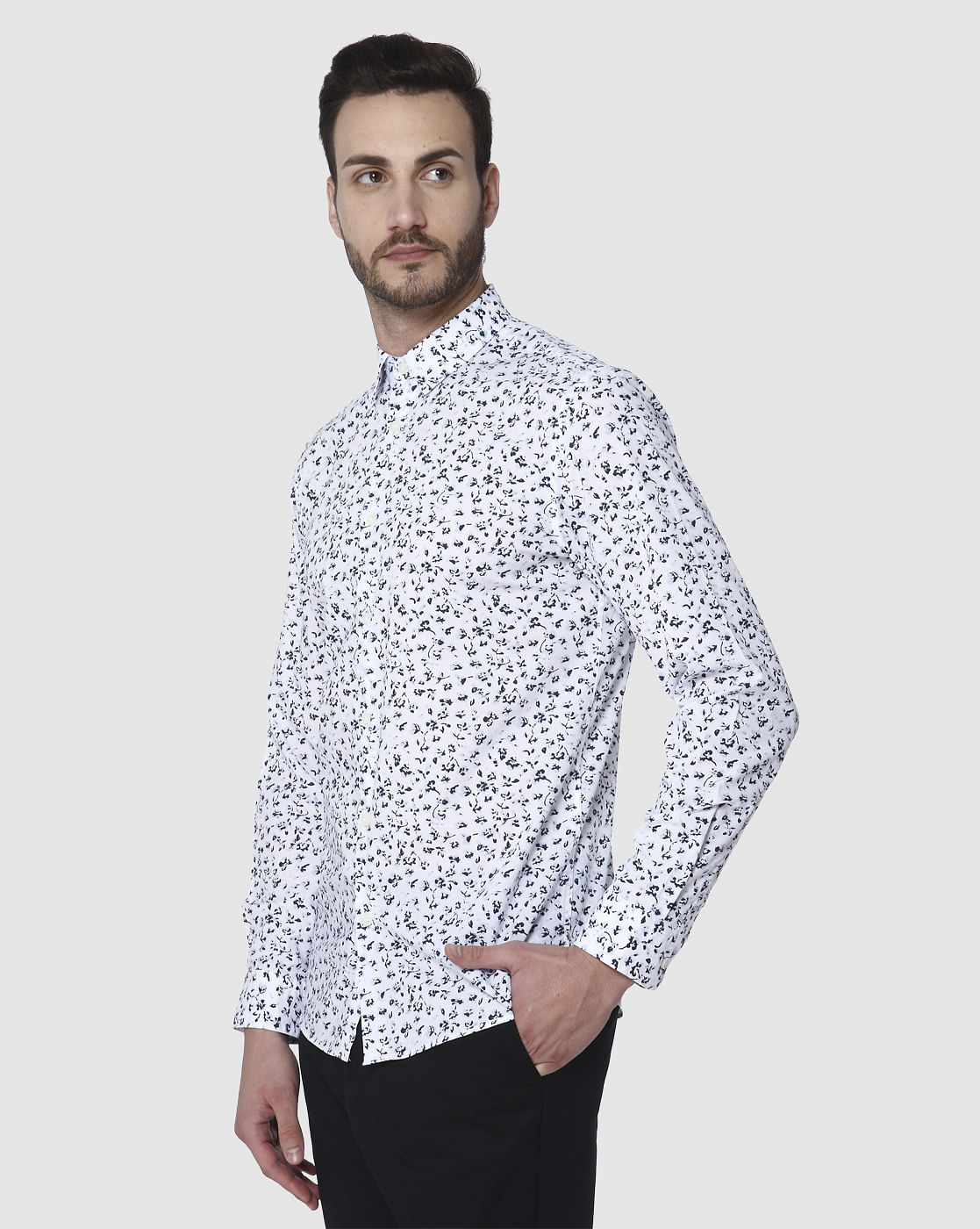 White Printed Full Sleeves Shirt