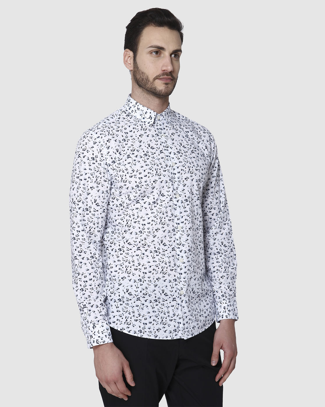 White Printed Full Sleeves Shirt