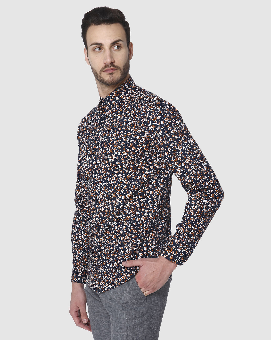Blue Printed Full Sleeves Shirt