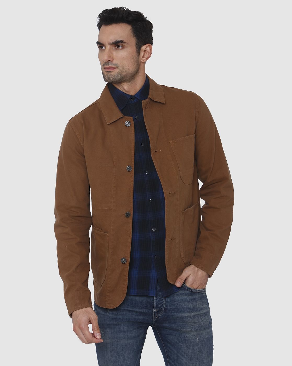 Brown Patch Pocket Casual Jacket