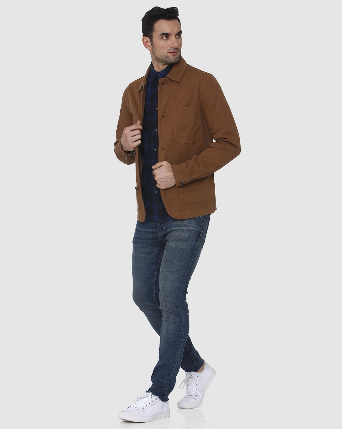 Brown Patch Pocket Casual Jacket