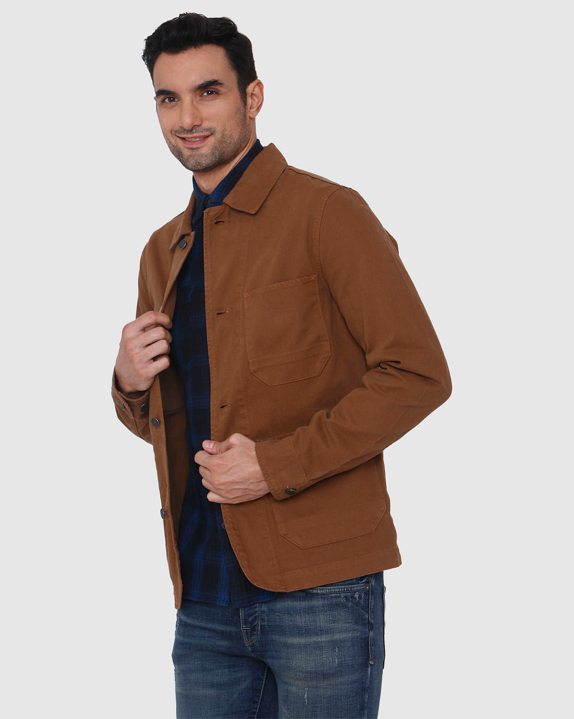 Brown Patch Pocket Casual Jacket