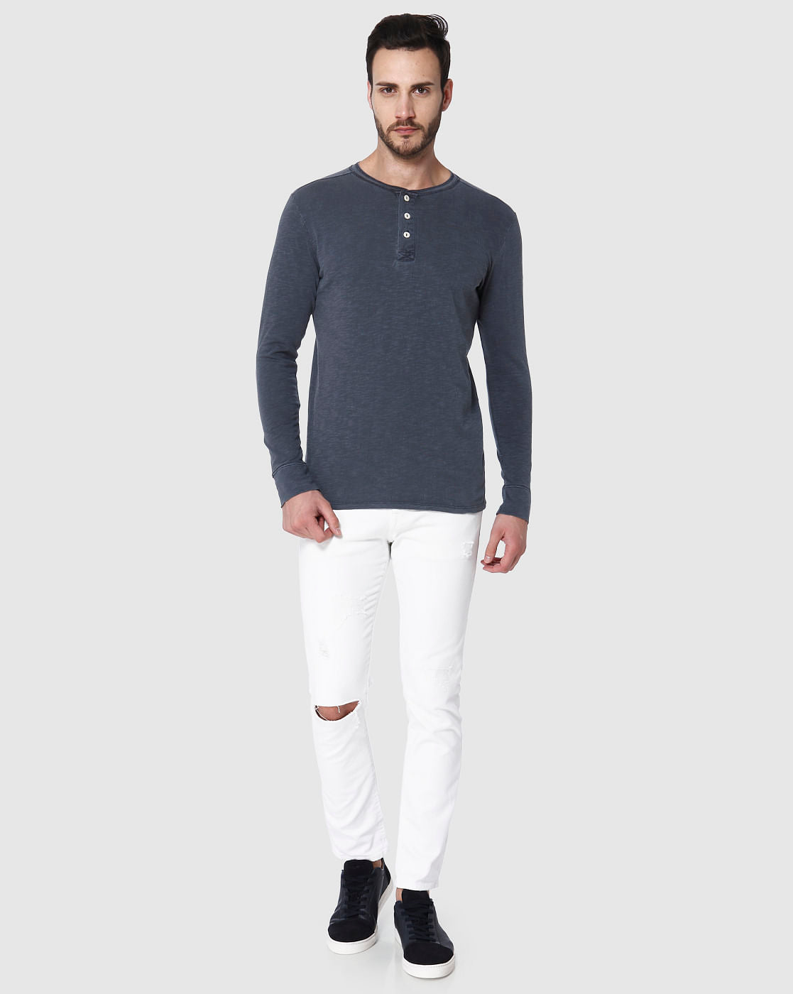 Blue Overdyed Henley T-Shirt