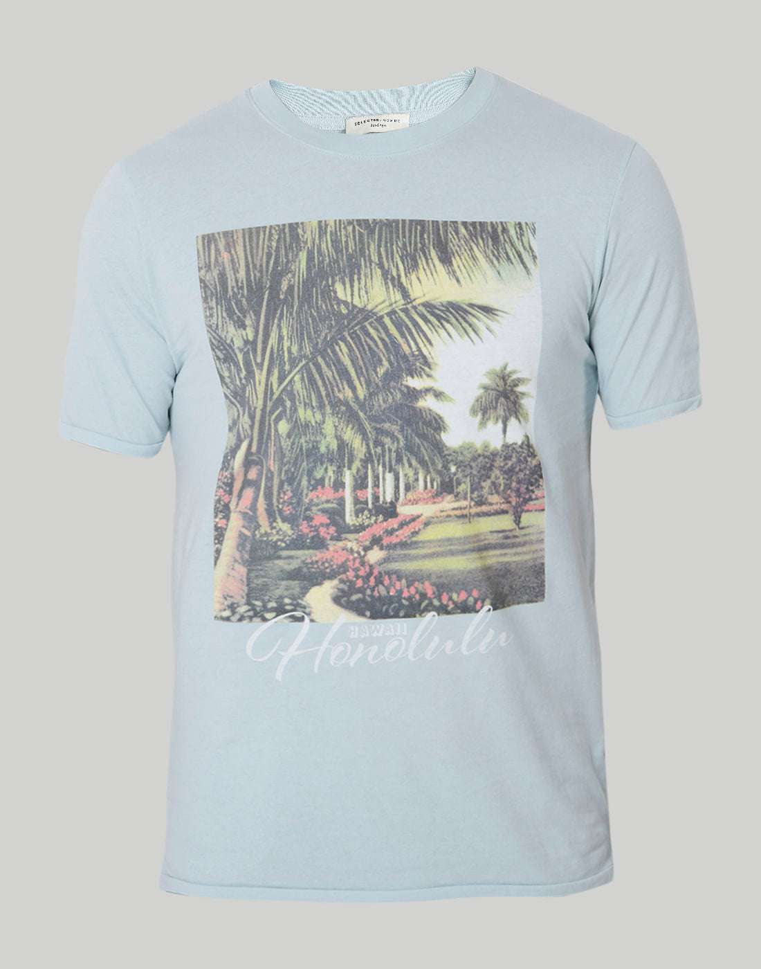 Blue Printed Crew Neck T-Shirt