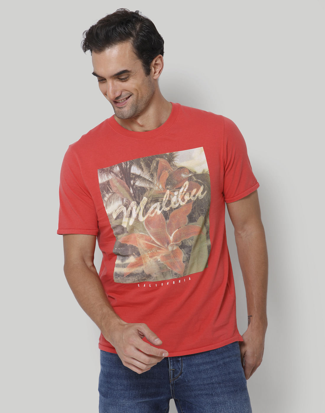 Red Printed Crew Neck T-Shirt