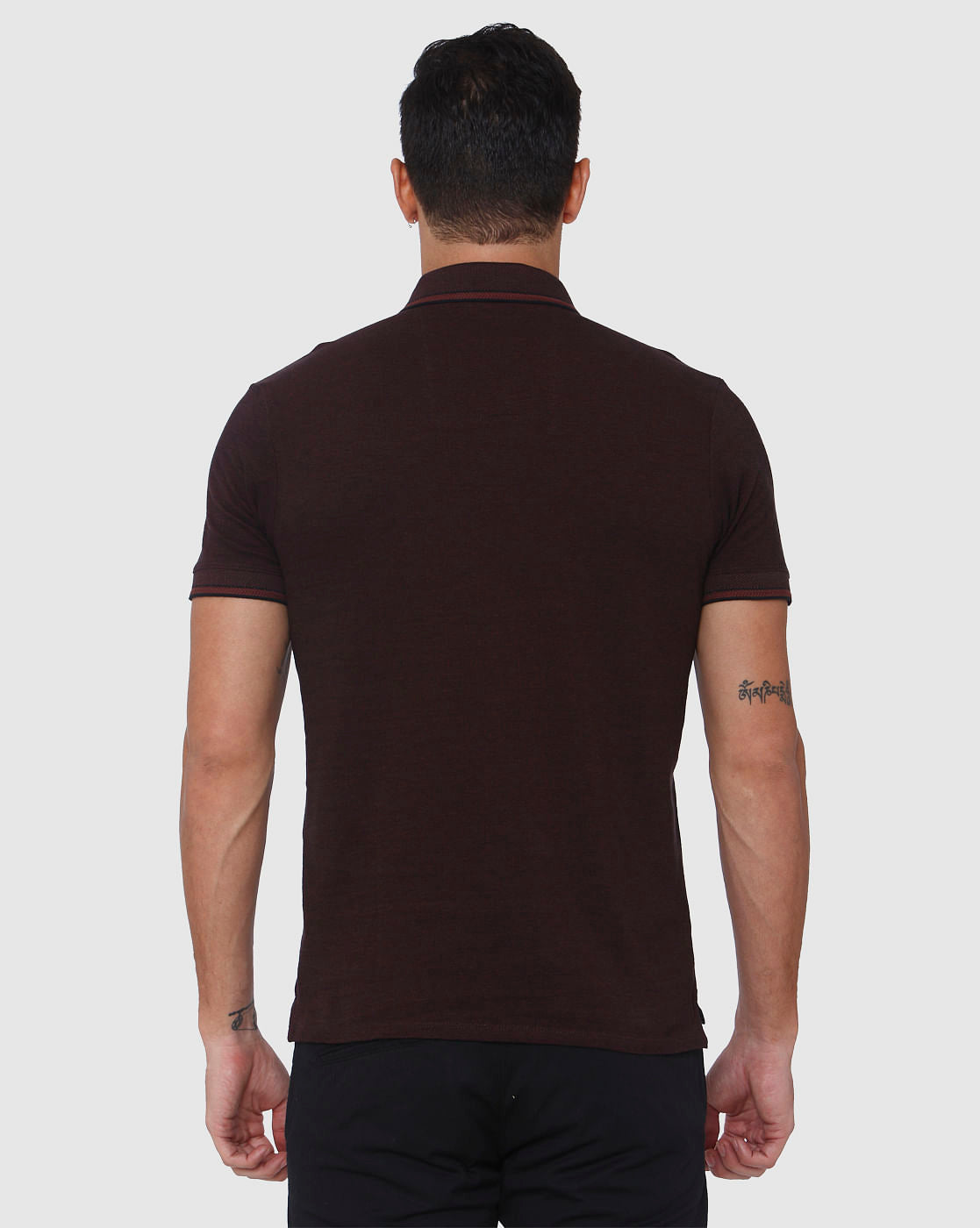 Burgundy Contrast Tipping Slim Fit Polo Neck T-Shirt