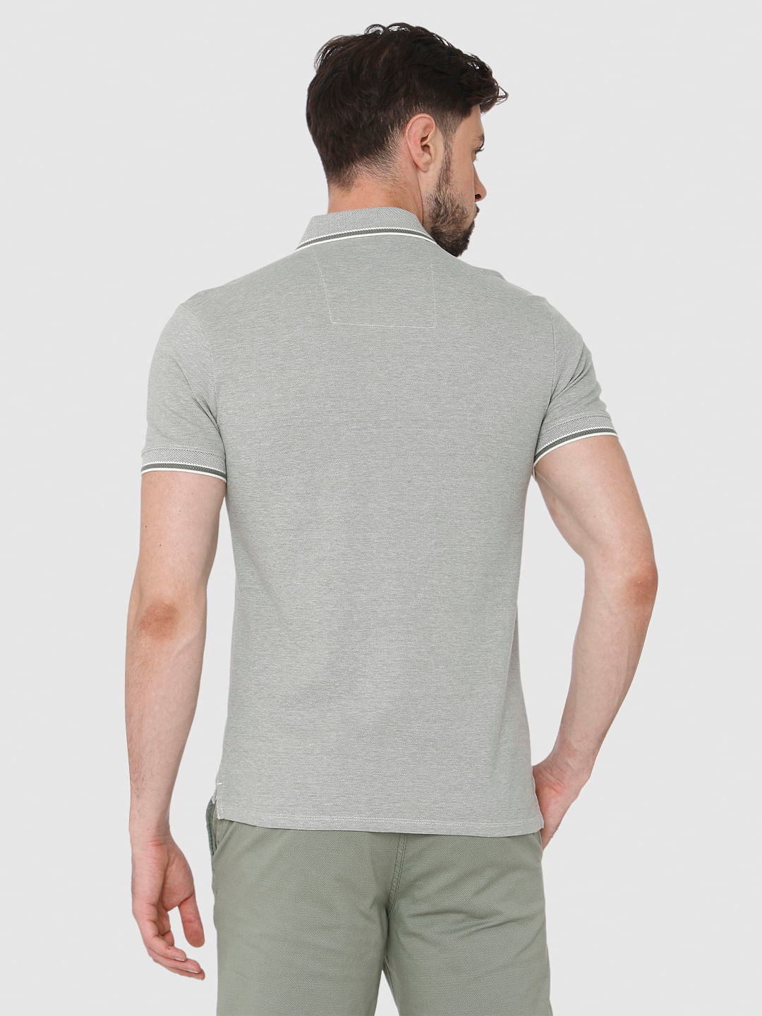 Grey Contrast Tipping Polo Neck T-Shirt