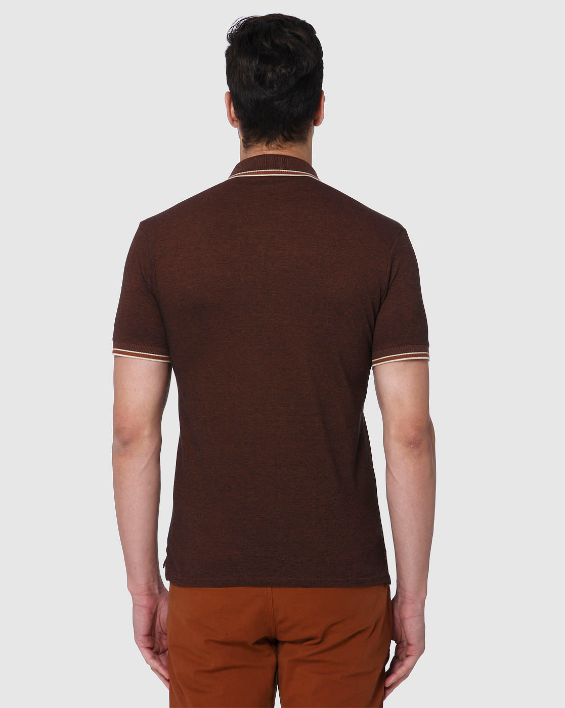 Brown Contrast Tipping Slim Fit Polo Neck T-Shirt