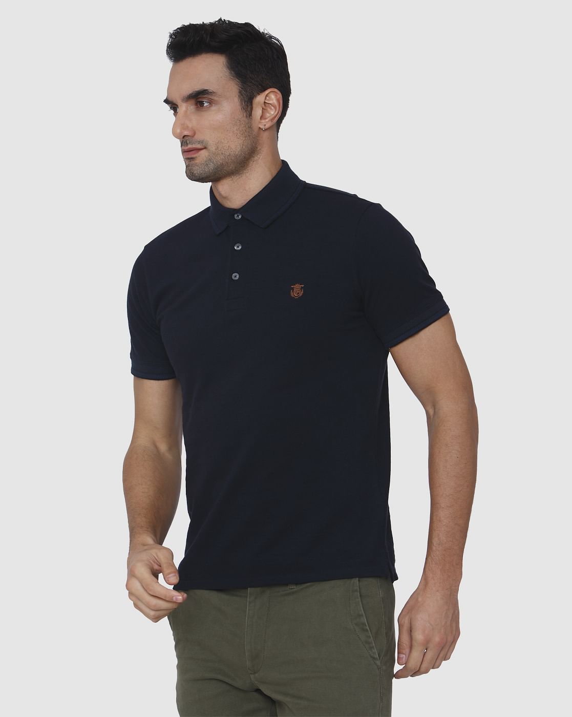 Dark Blue Slim Fit Polo Neck T-Shirt