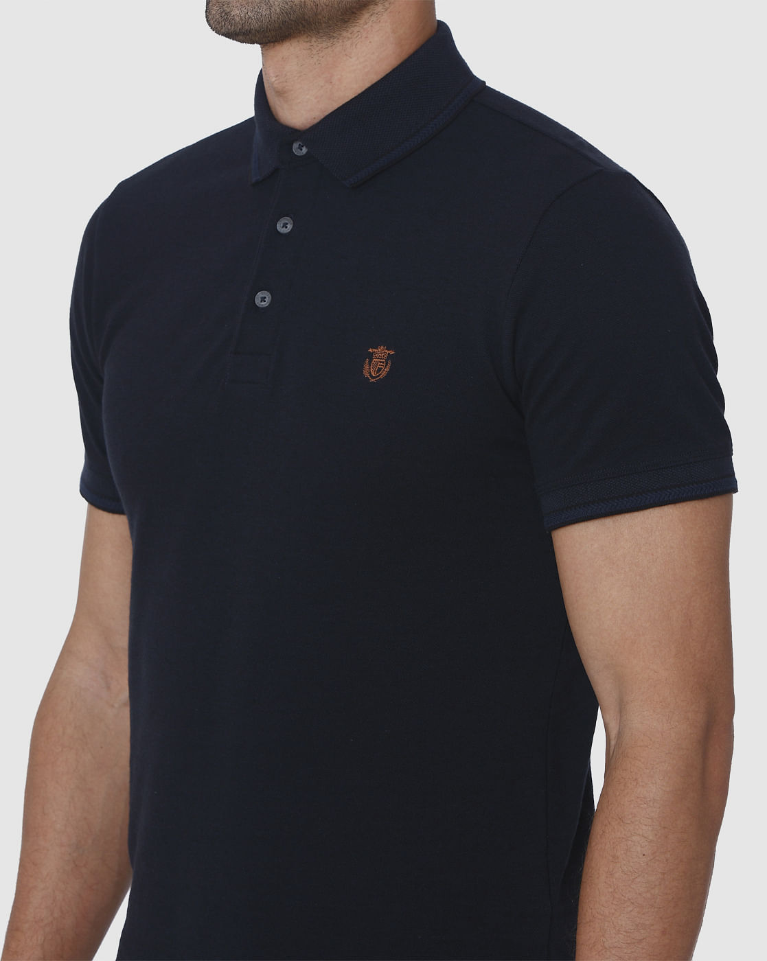 Dark Blue Slim Fit Polo Neck T-Shirt