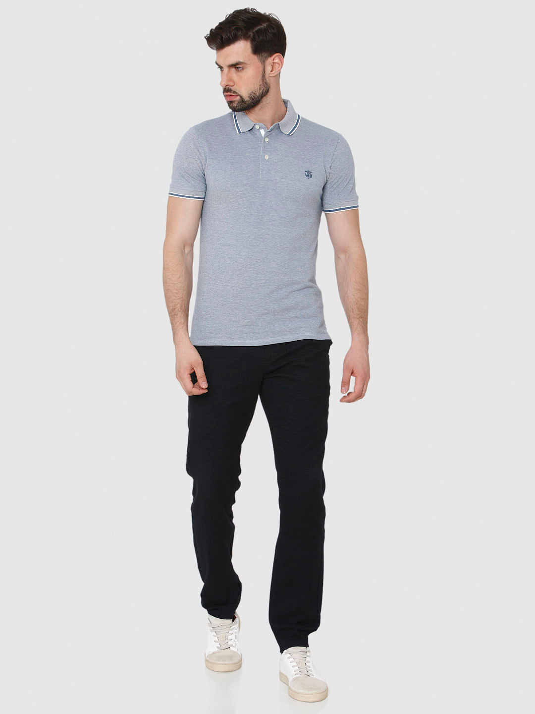 Blue Contrast Tipping Polo Neck T-Shirt