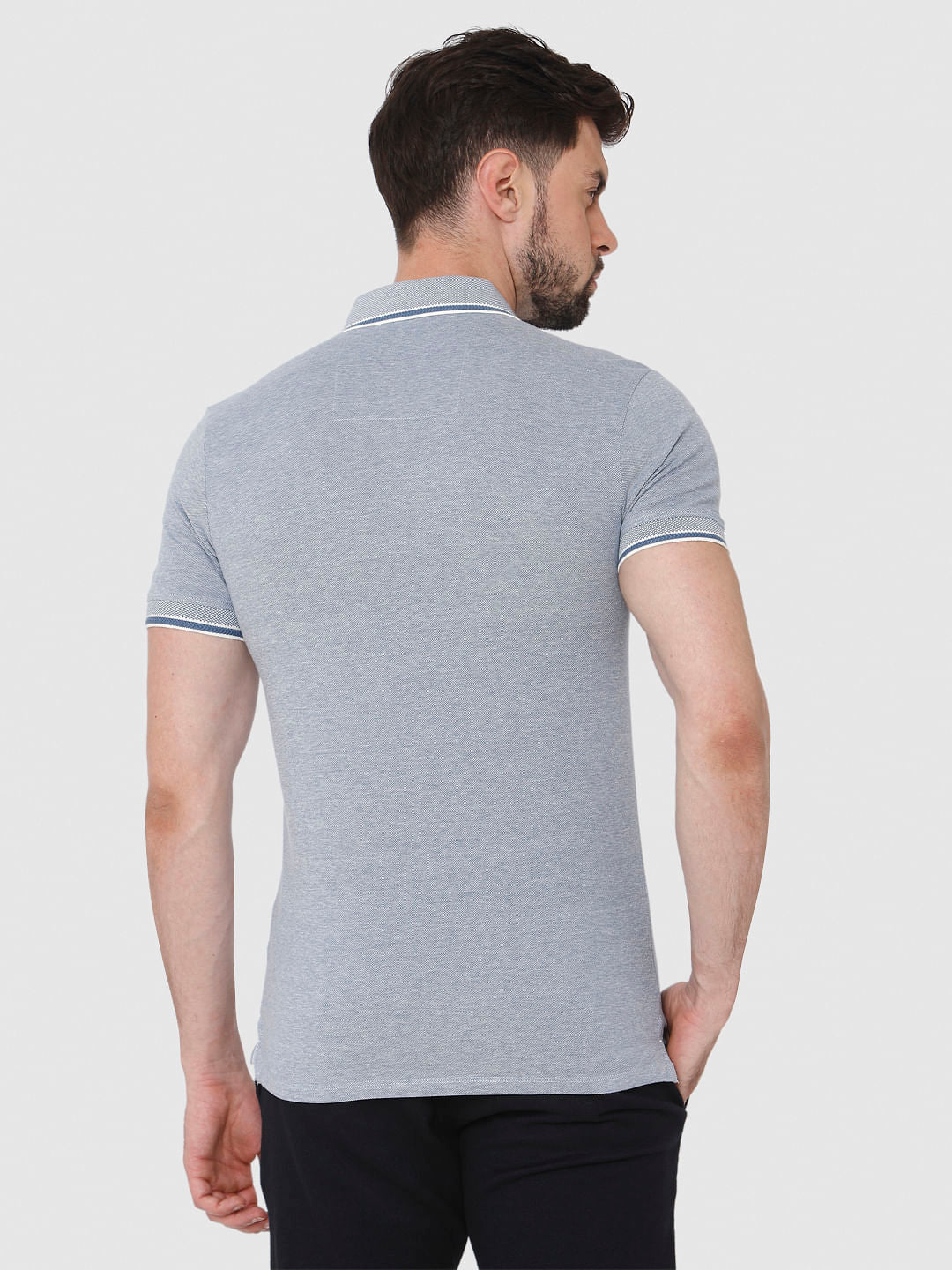Blue Contrast Tipping Polo Neck T-Shirt