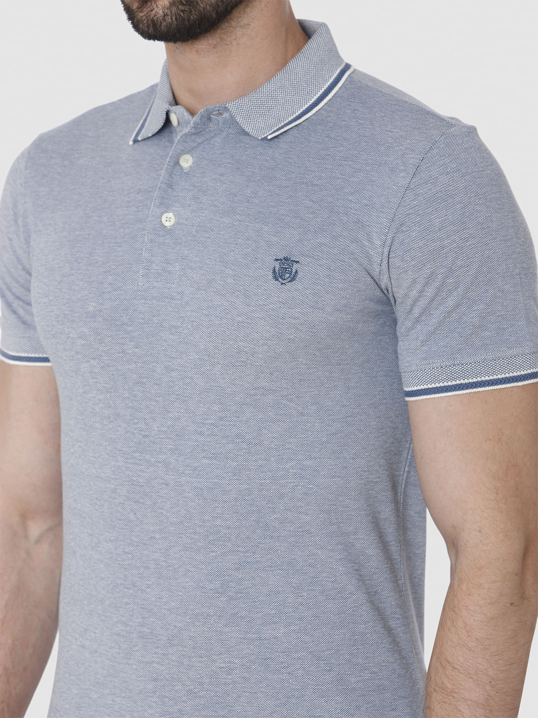 Blue Contrast Tipping Polo Neck T-Shirt