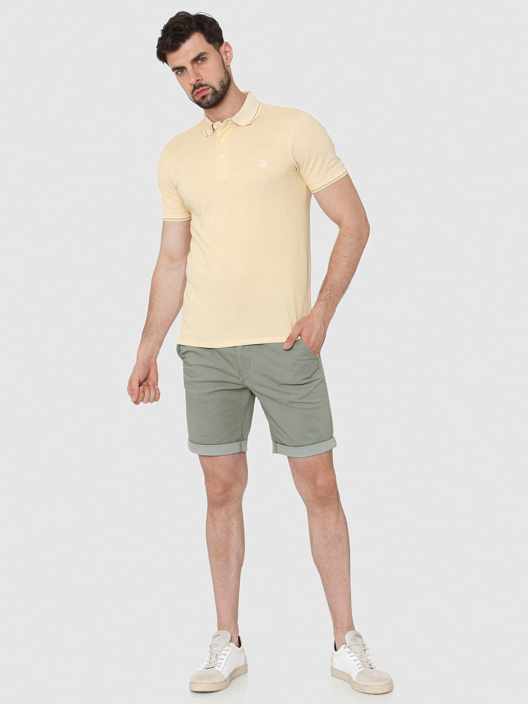 Yellow Contrast Tipping Polo Neck T-Shirt