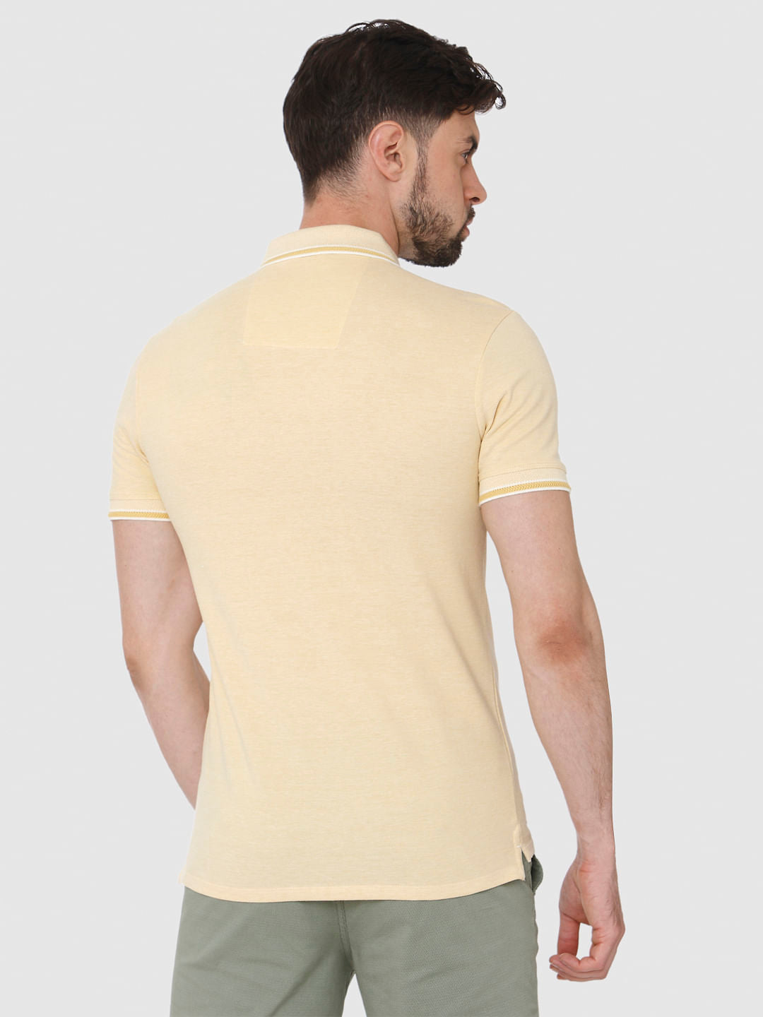 Yellow Contrast Tipping Polo Neck T-Shirt