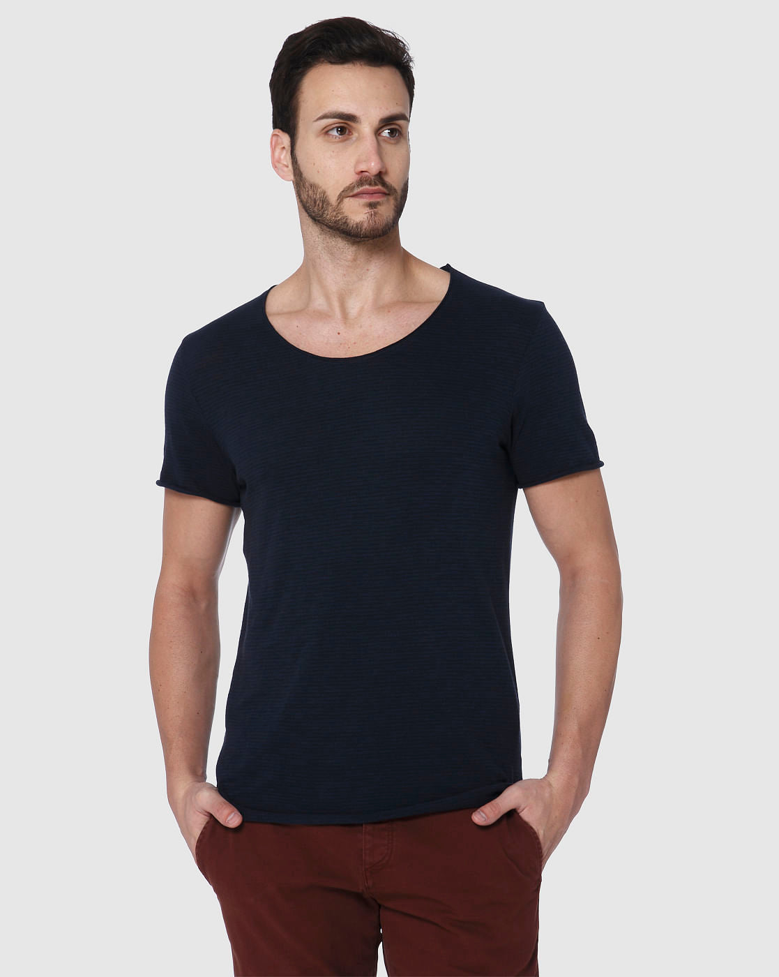 Blue Striped Crew Neck T-Shirt