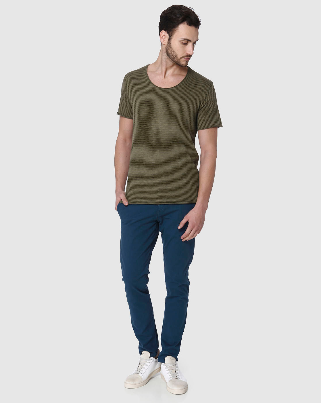 Green Striped Crew Neck T-Shirt