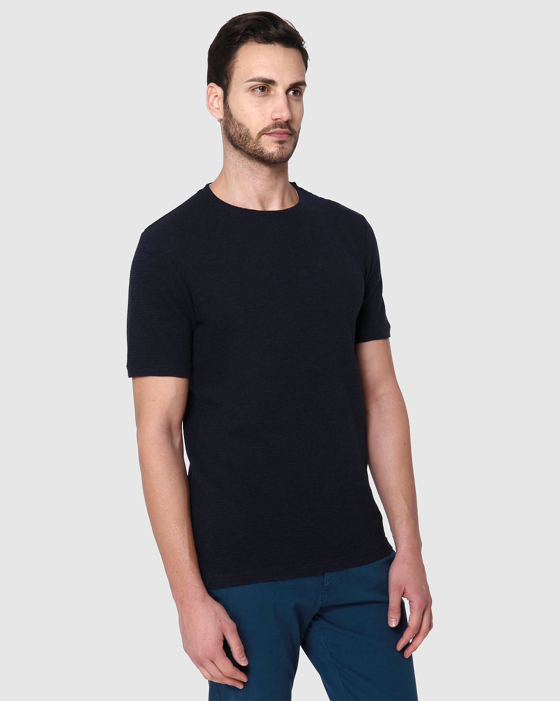 Blue Striped Crew Neck T-Shirt