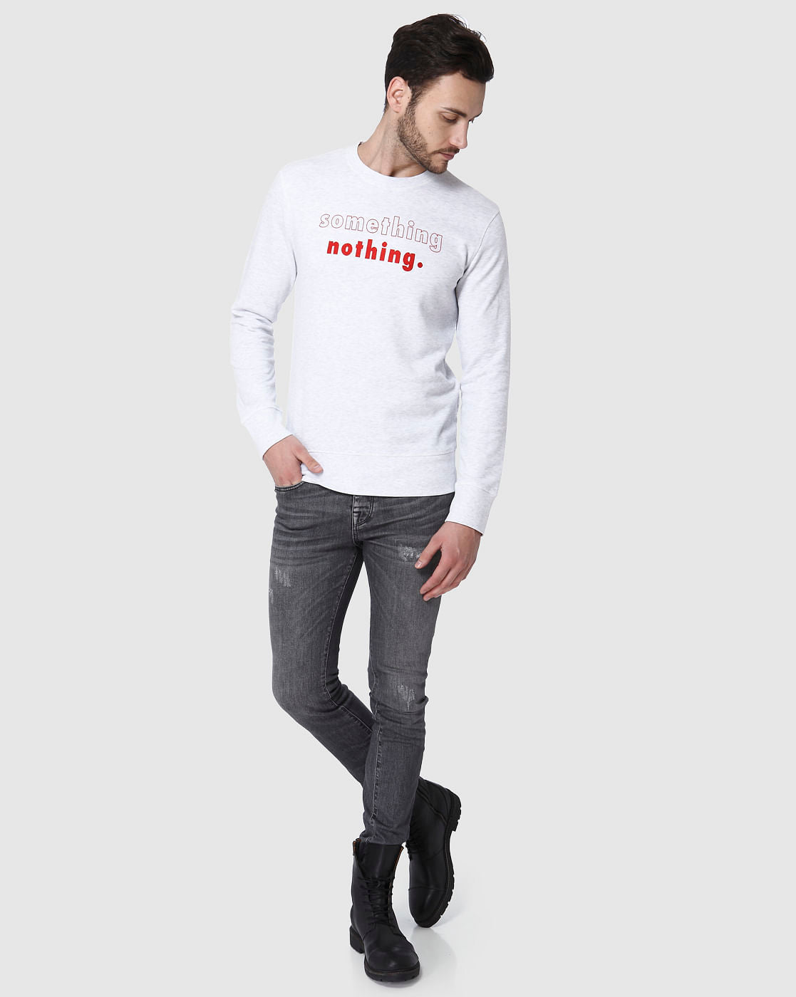 Light Grey Text Print Sweatshirt