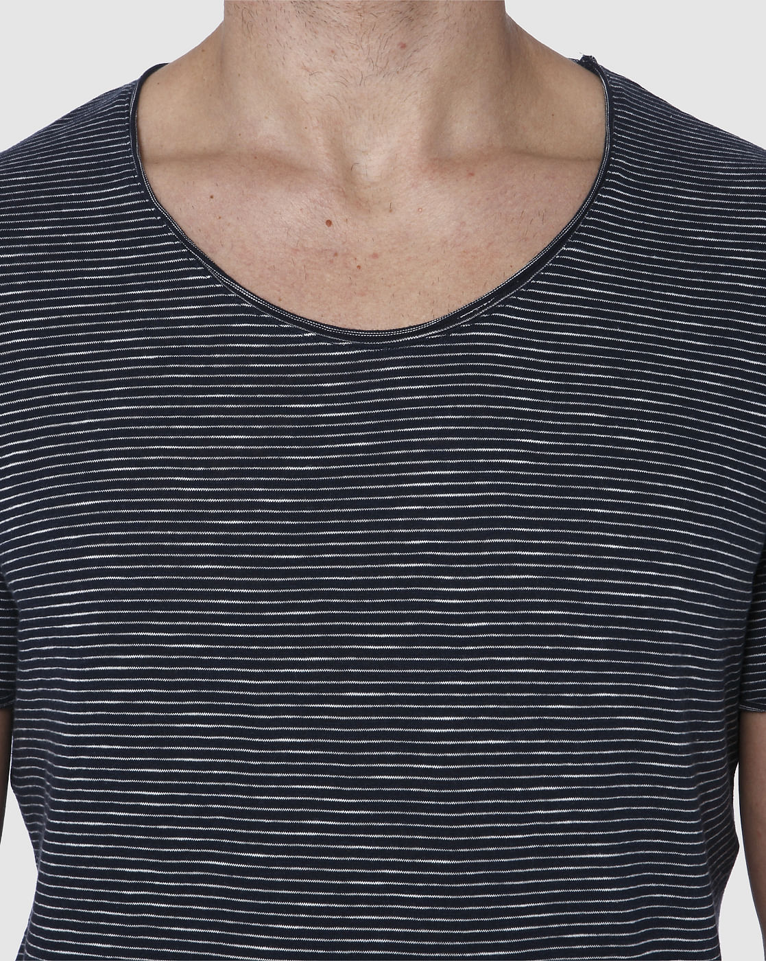 Navy Blue Striped Crew Neck T-Shirt