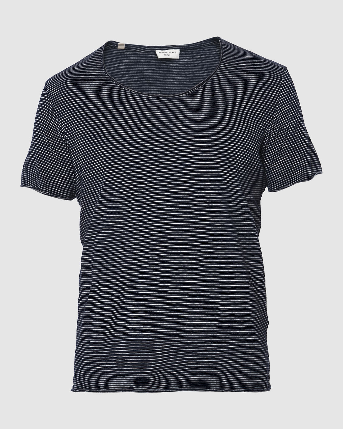 Navy Blue Striped Crew Neck T-Shirt
