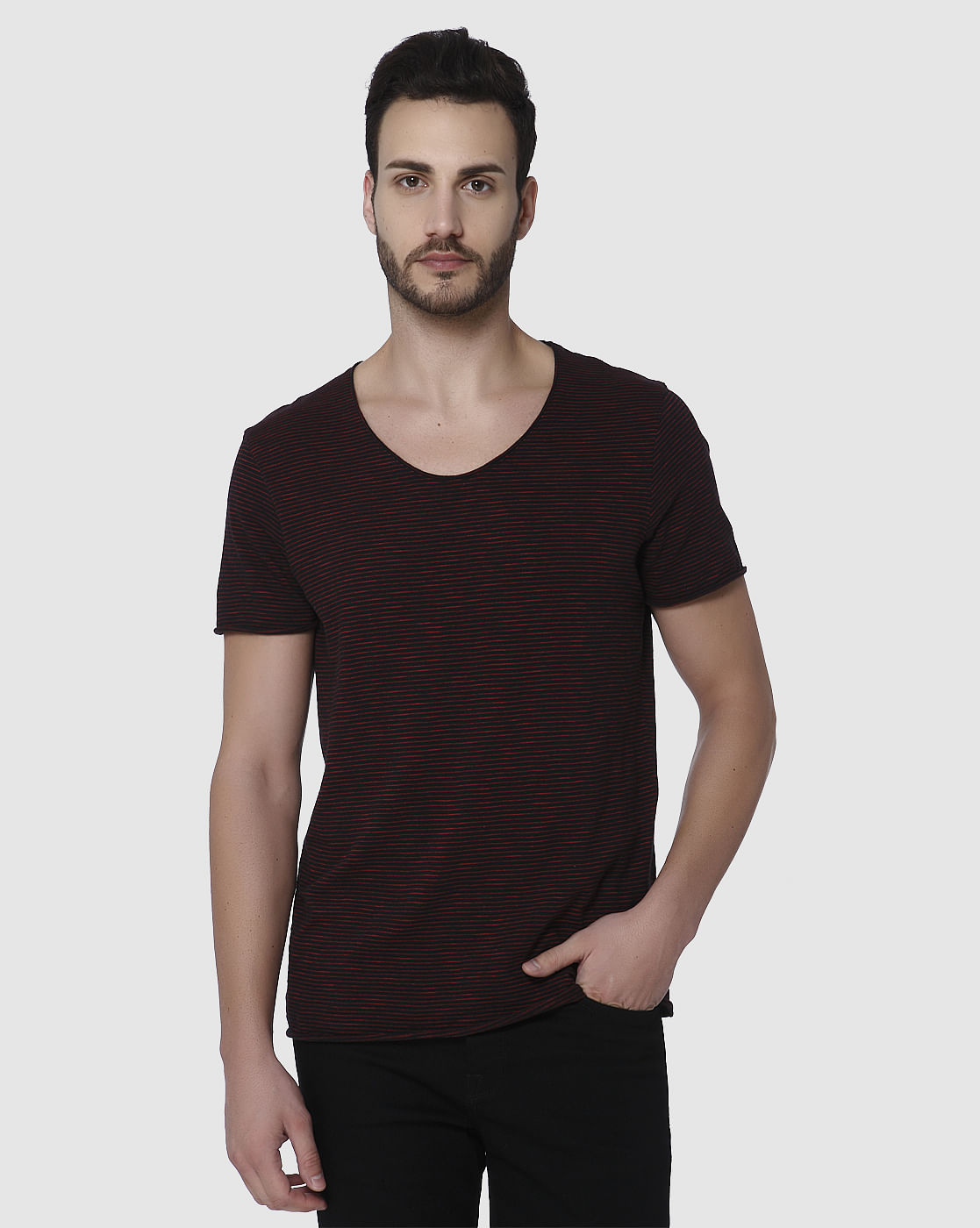 Red Striped Crew Neck T-Shirt