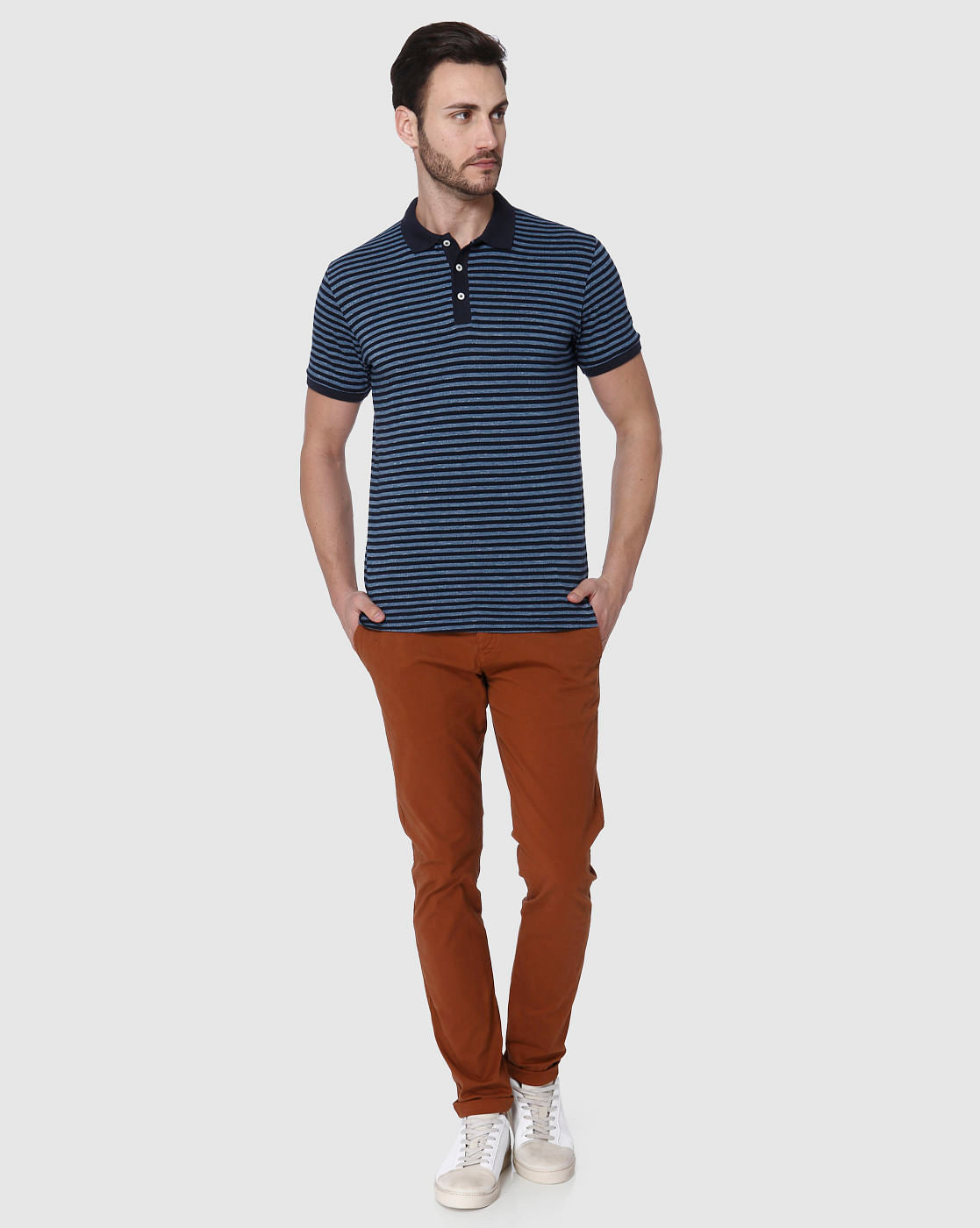 Navy Blue Striped Polo T-Shirt