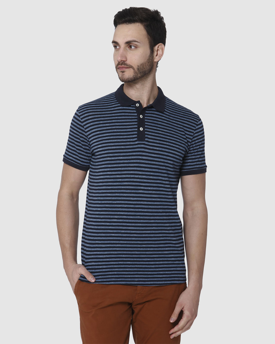 Navy Blue Striped Polo T-Shirt