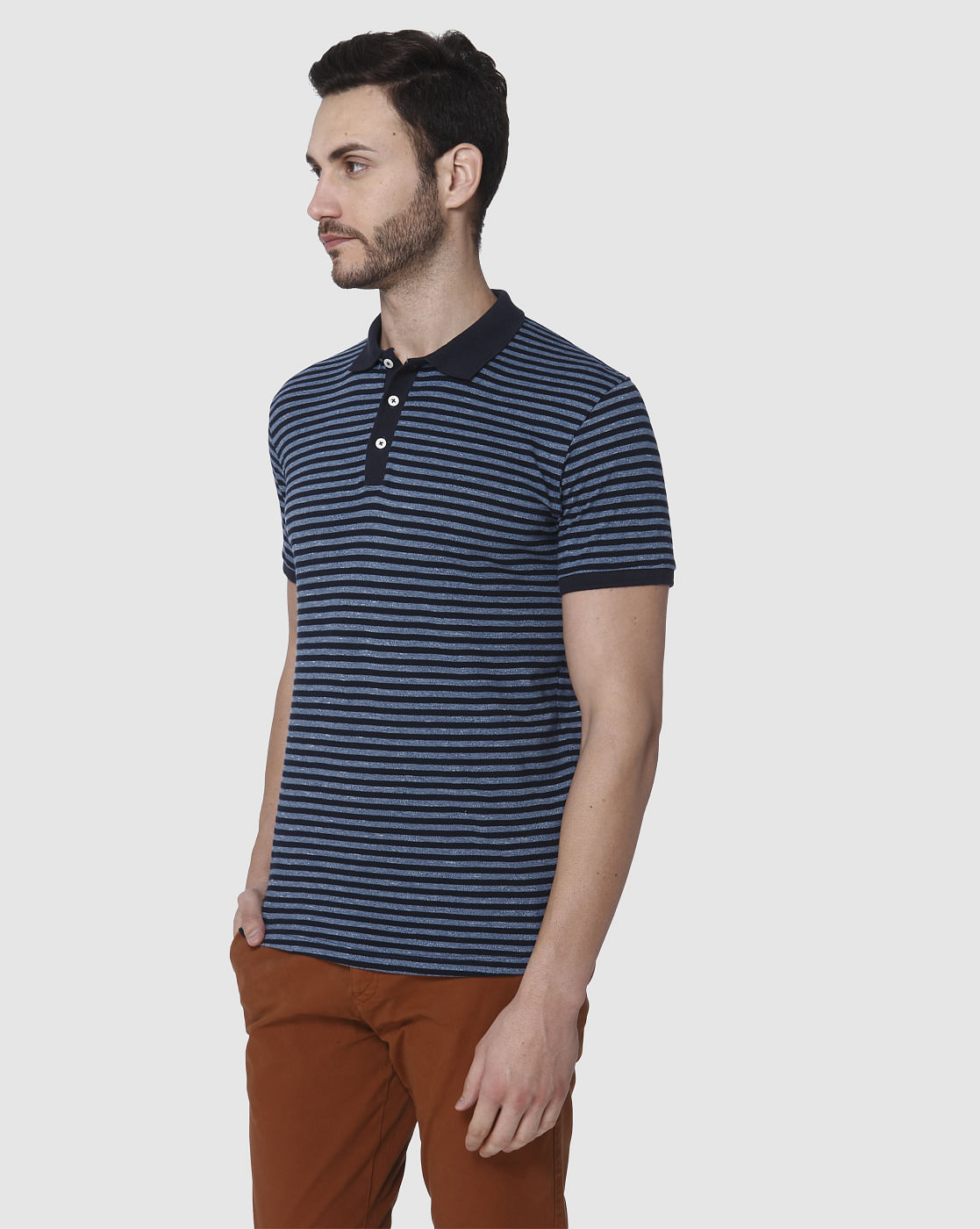 Navy Blue Striped Polo T-Shirt