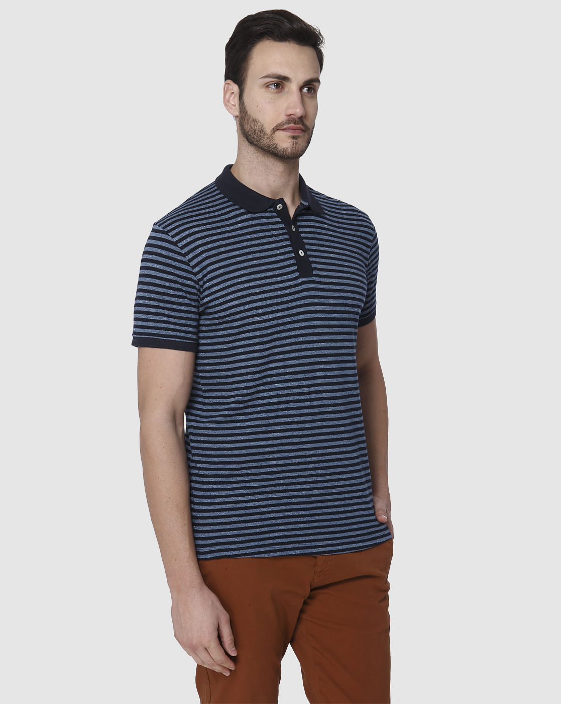 Navy Blue Striped Polo T-Shirt