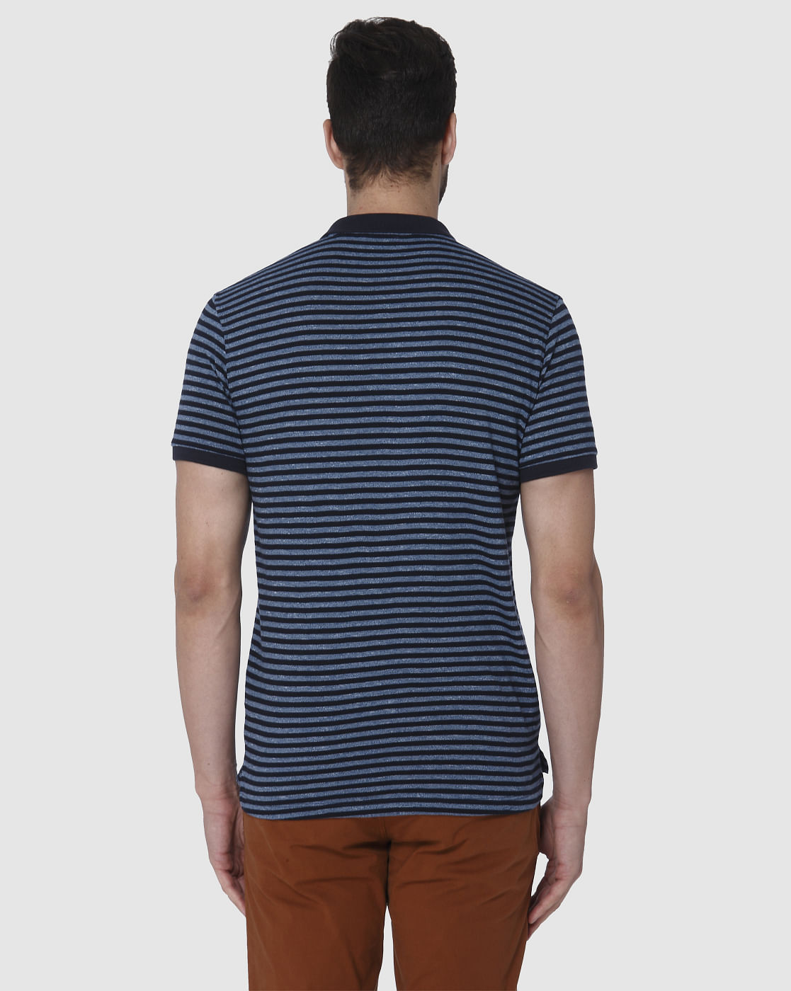 Navy Blue Striped Polo T-Shirt