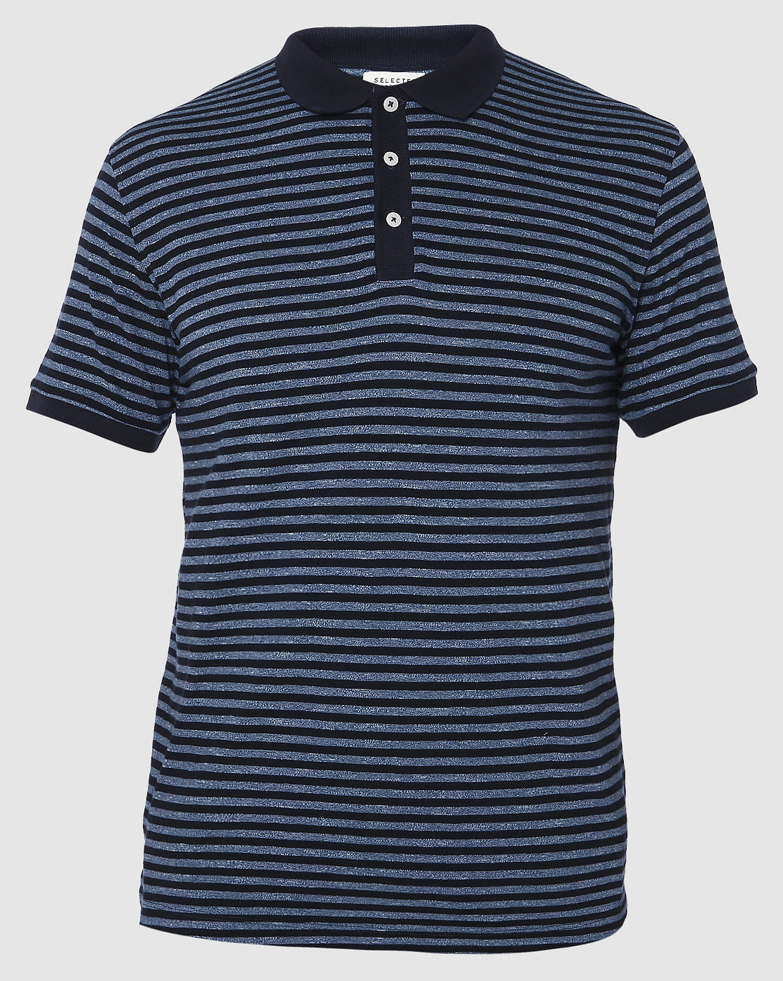 Navy Blue Striped Polo T-Shirt