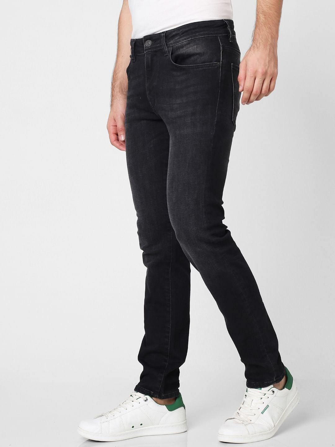 Black Mid Rise Washed Slim Fit Jeans