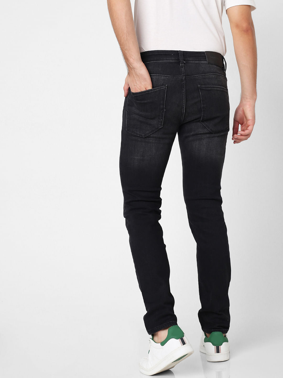 Black Mid Rise Washed Slim Fit Jeans