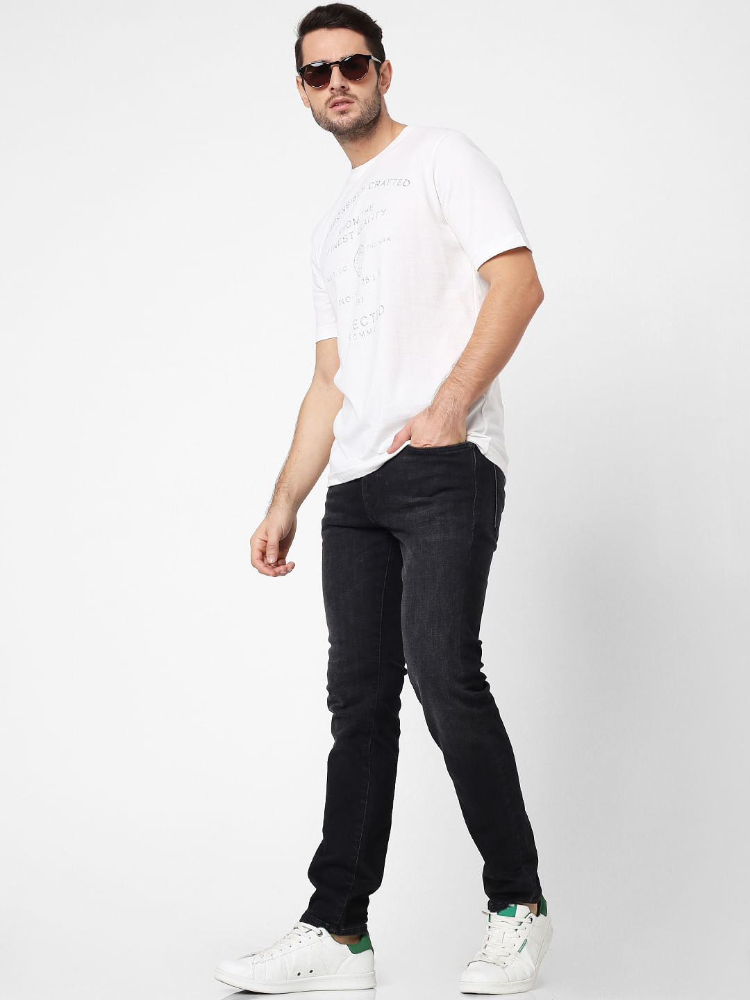 Black Mid Rise Washed Slim Fit Jeans