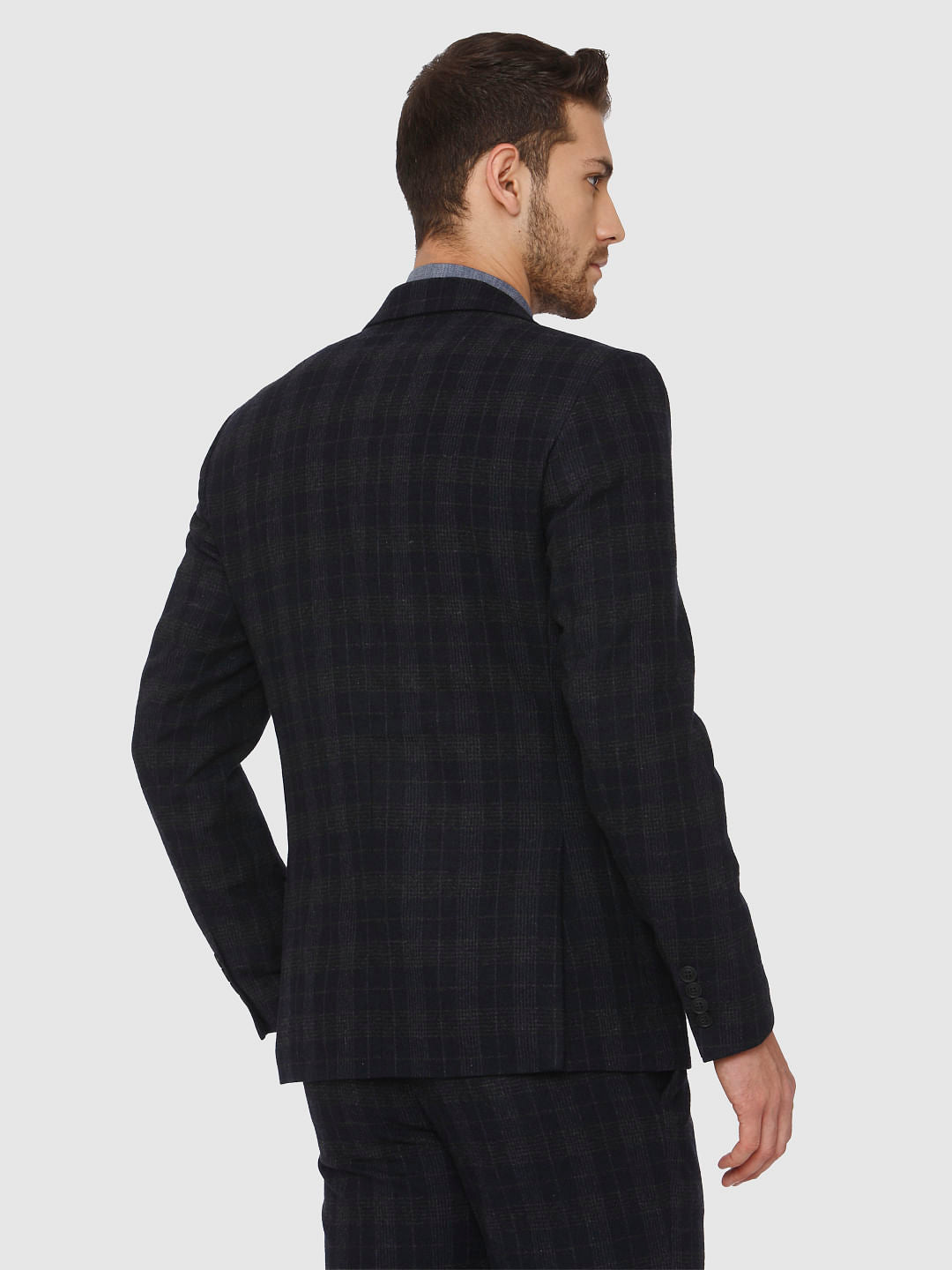Navy Blue Check Slim Fit Blazer