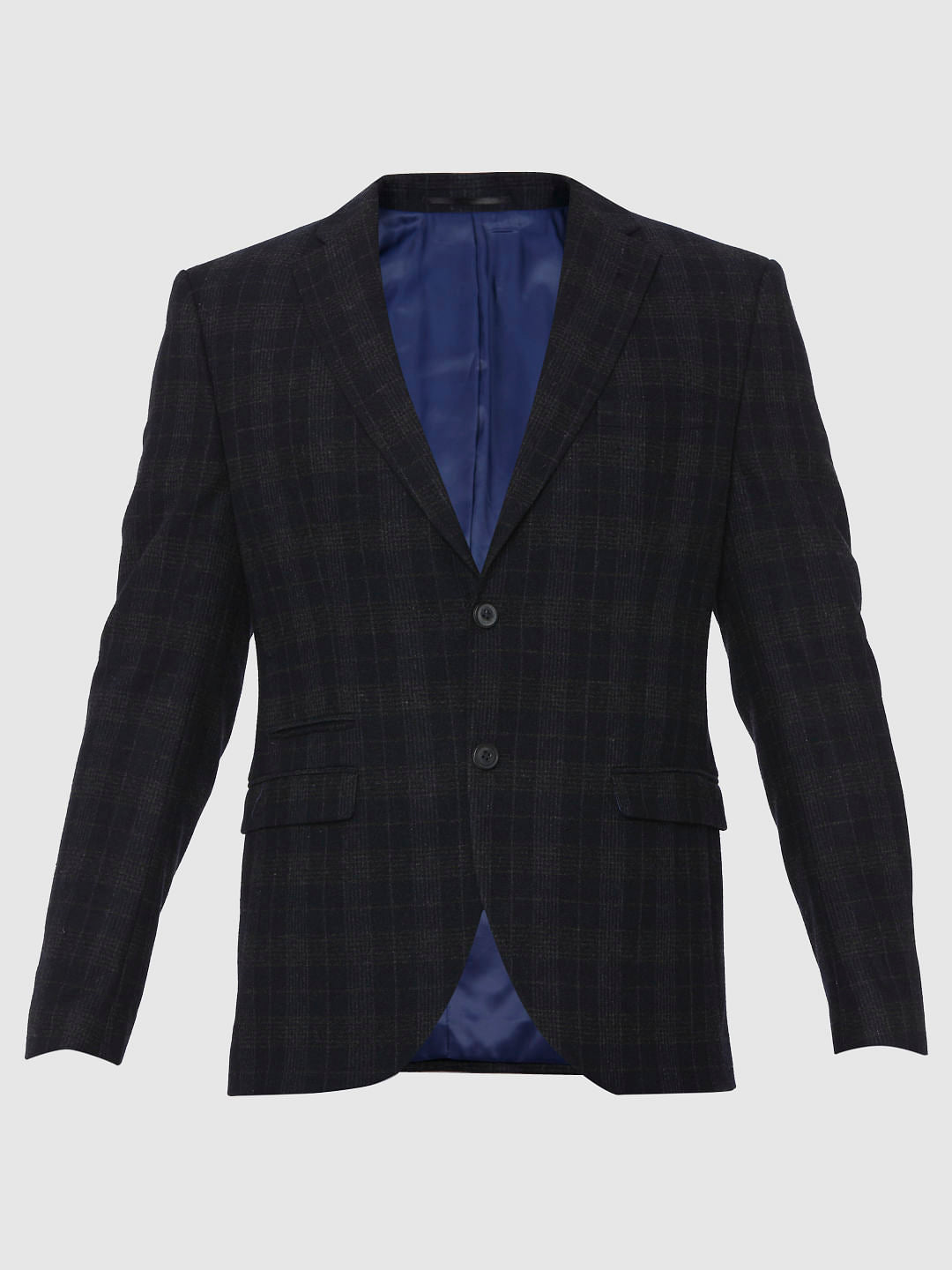 Navy Blue Check Slim Fit Blazer