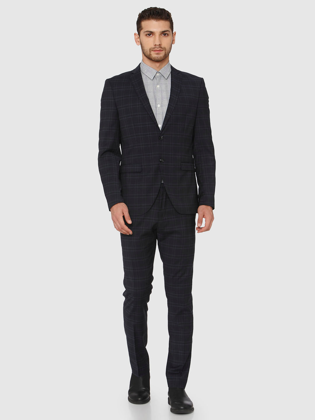 Navy Blue Check Formal Blazer
