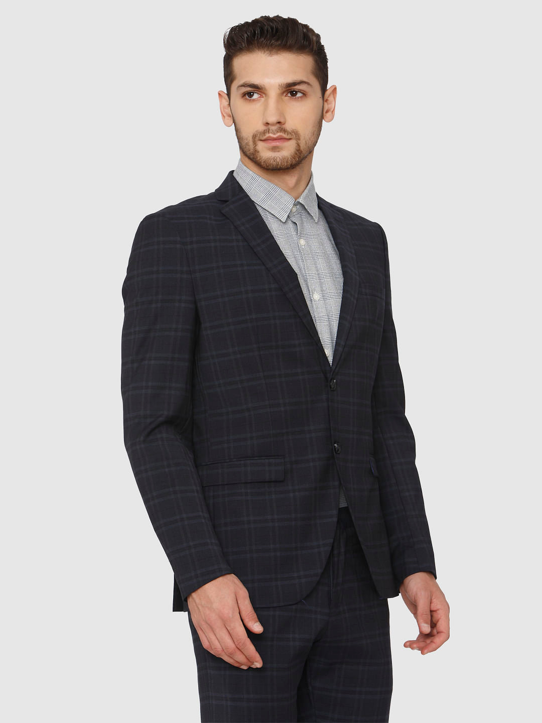 Navy Blue Check Formal Blazer