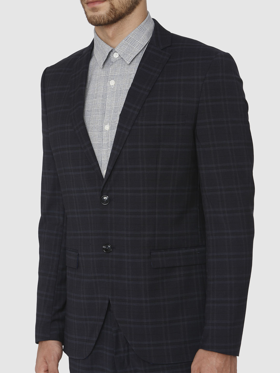 Navy Blue Check Formal Blazer