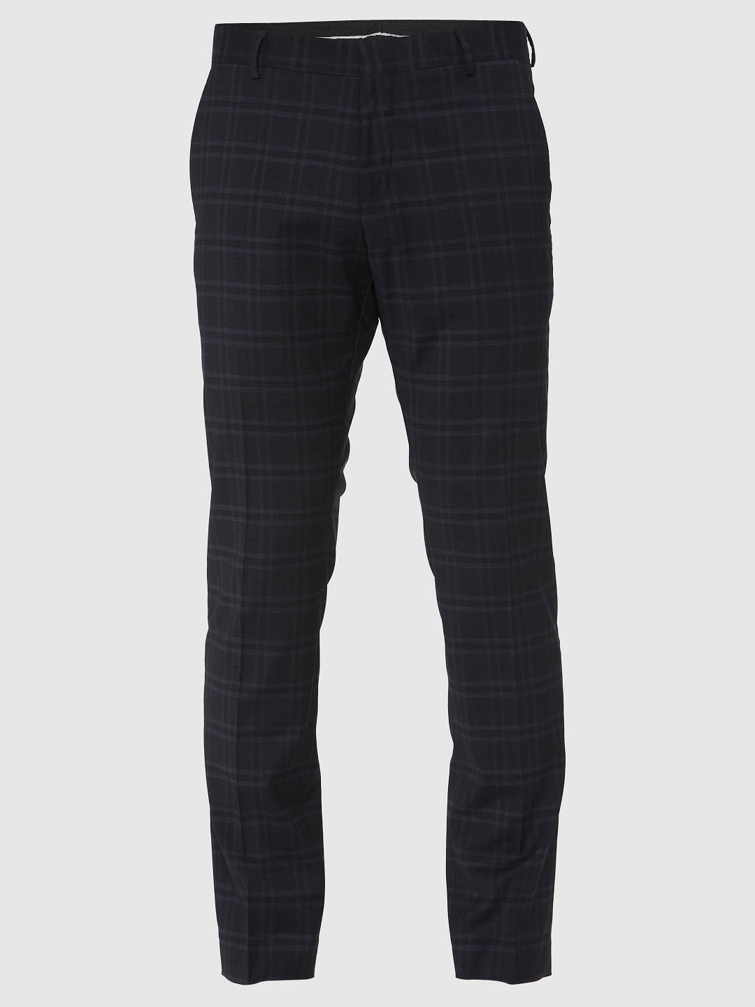 Navy Blue Check Formal Trousers