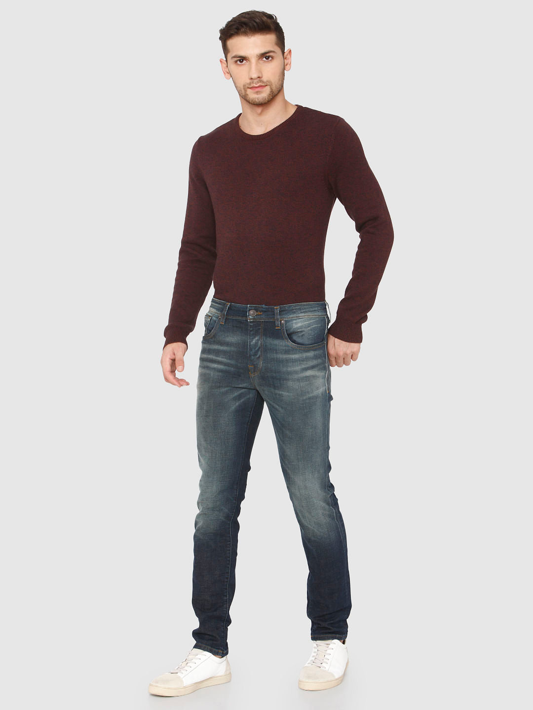 Dark Blue Faded Leon Slim Fit Jeans