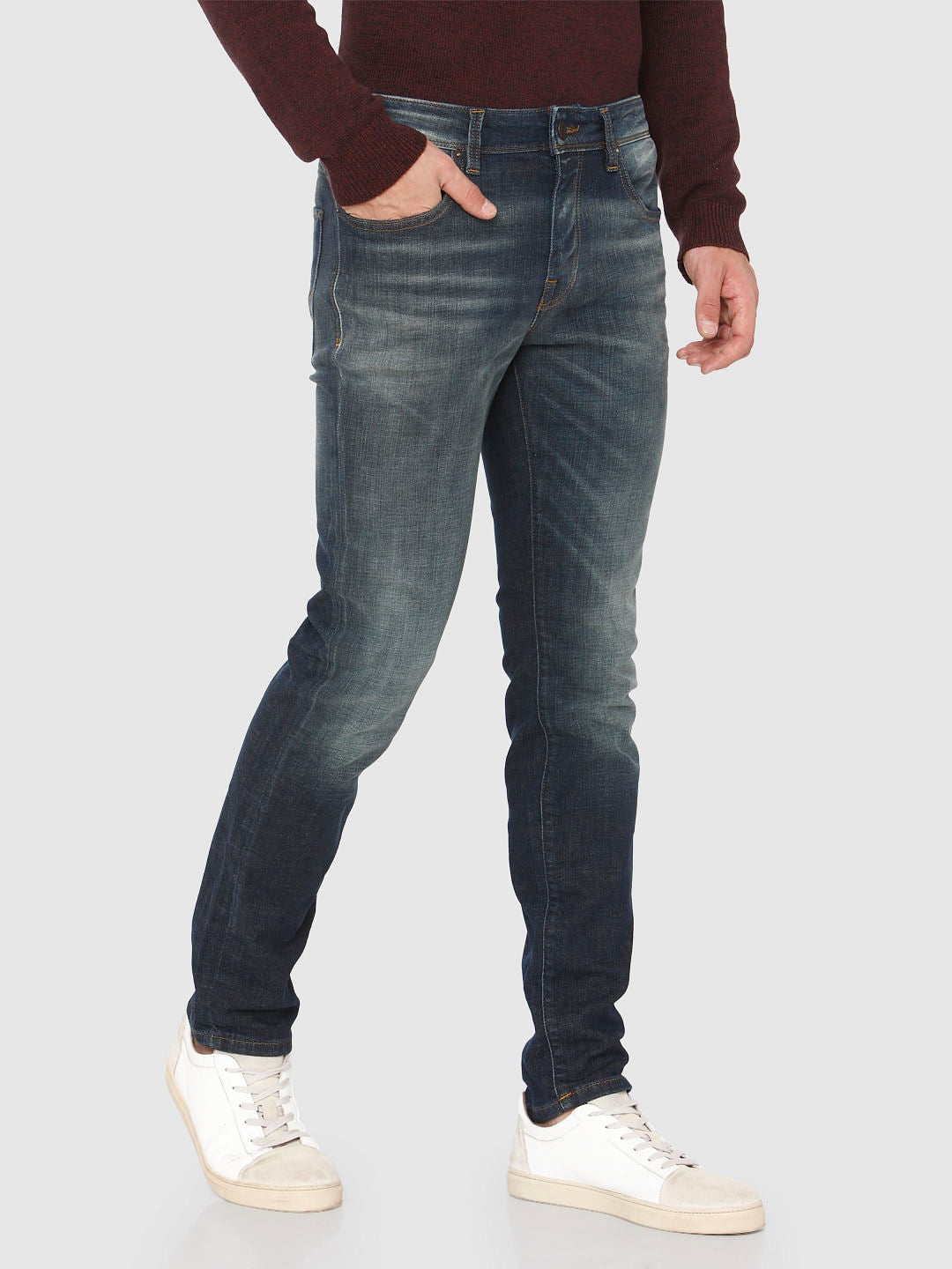 Dark Blue Faded Leon Slim Fit Jeans