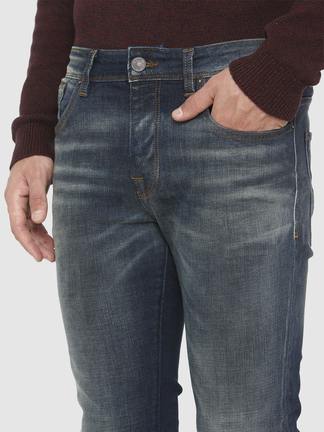 Dark Blue Faded Leon Slim Fit Jeans