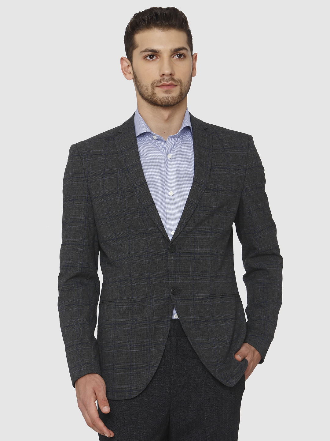 Grey Check Slim Fit Blazer